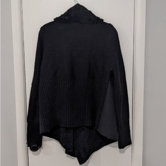 Chelsea & Theodore Suede Draped Open Front Cardigan Sweater - Picture 4 of 5